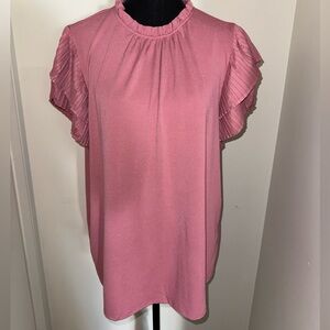 NWT XL Pink Pleated Flutter Sleeve Women's Top by Adrianna Papell